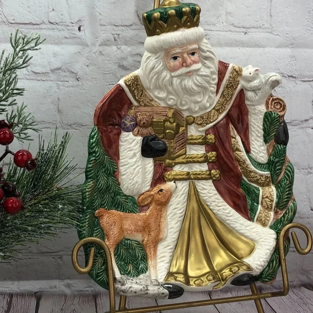 vintage omnibus 1995 fitz and floyd santa serving bowl Christmas holiday